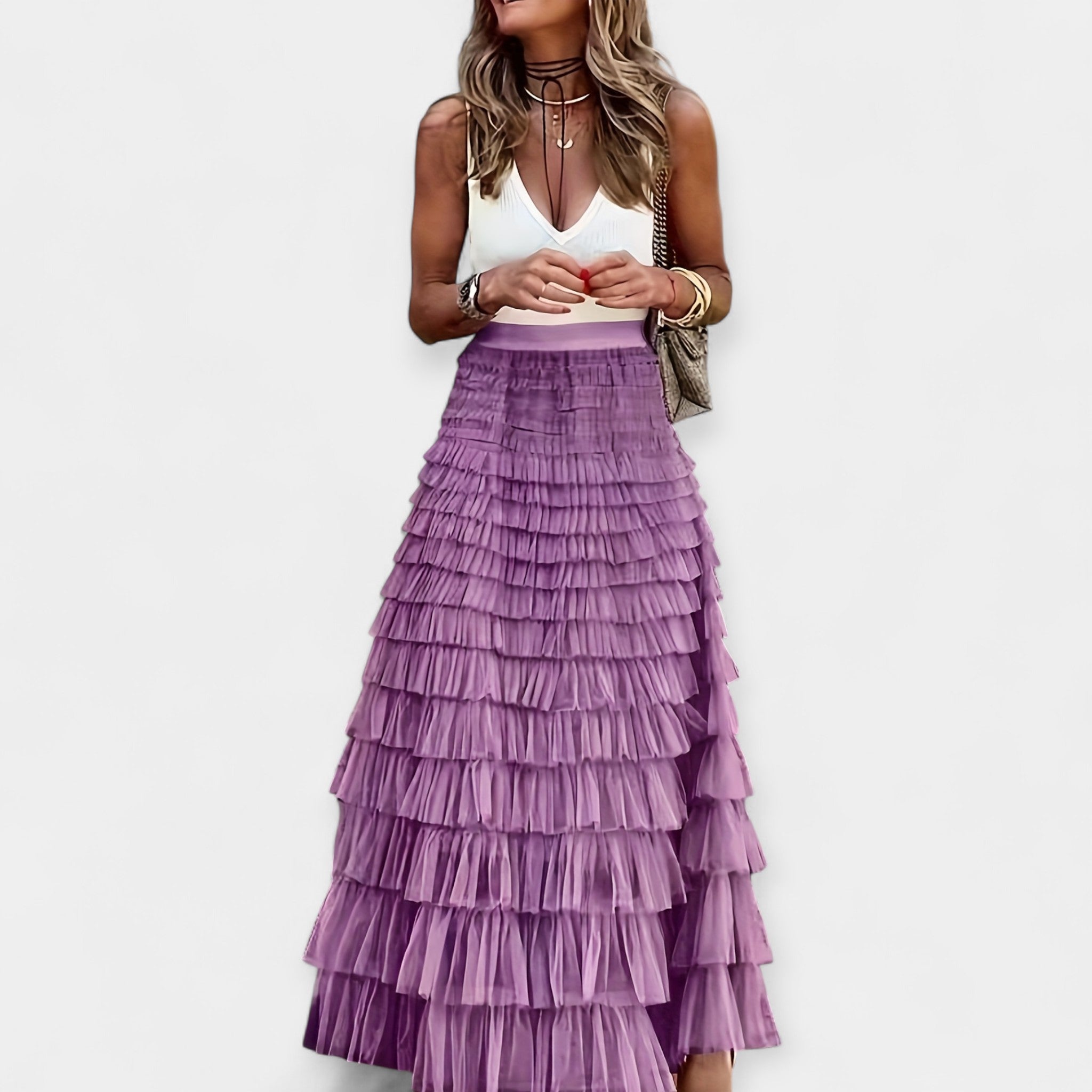 Valeria - Gonna boho con finitura in rete e raso